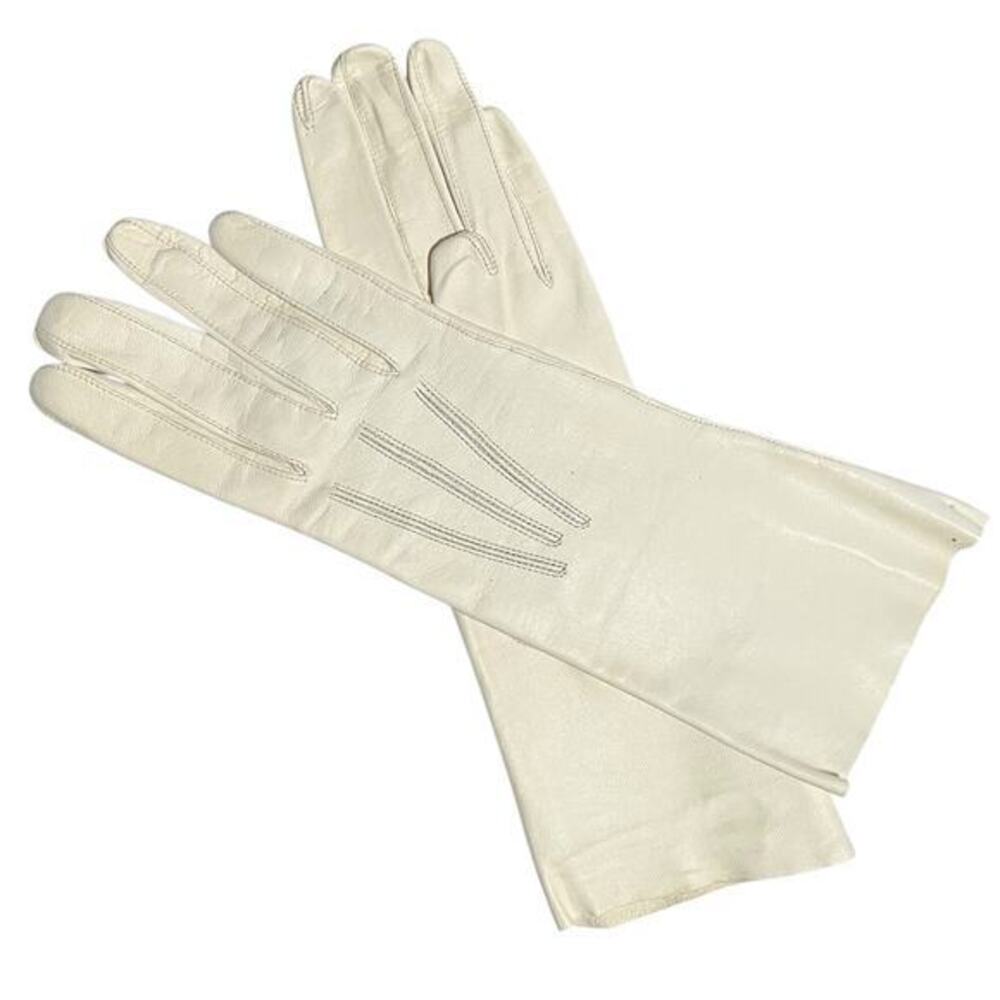 NWT Vintage Kid Skin Leather White Deadstock Wrist Long Evening Gloves Sz 7.25